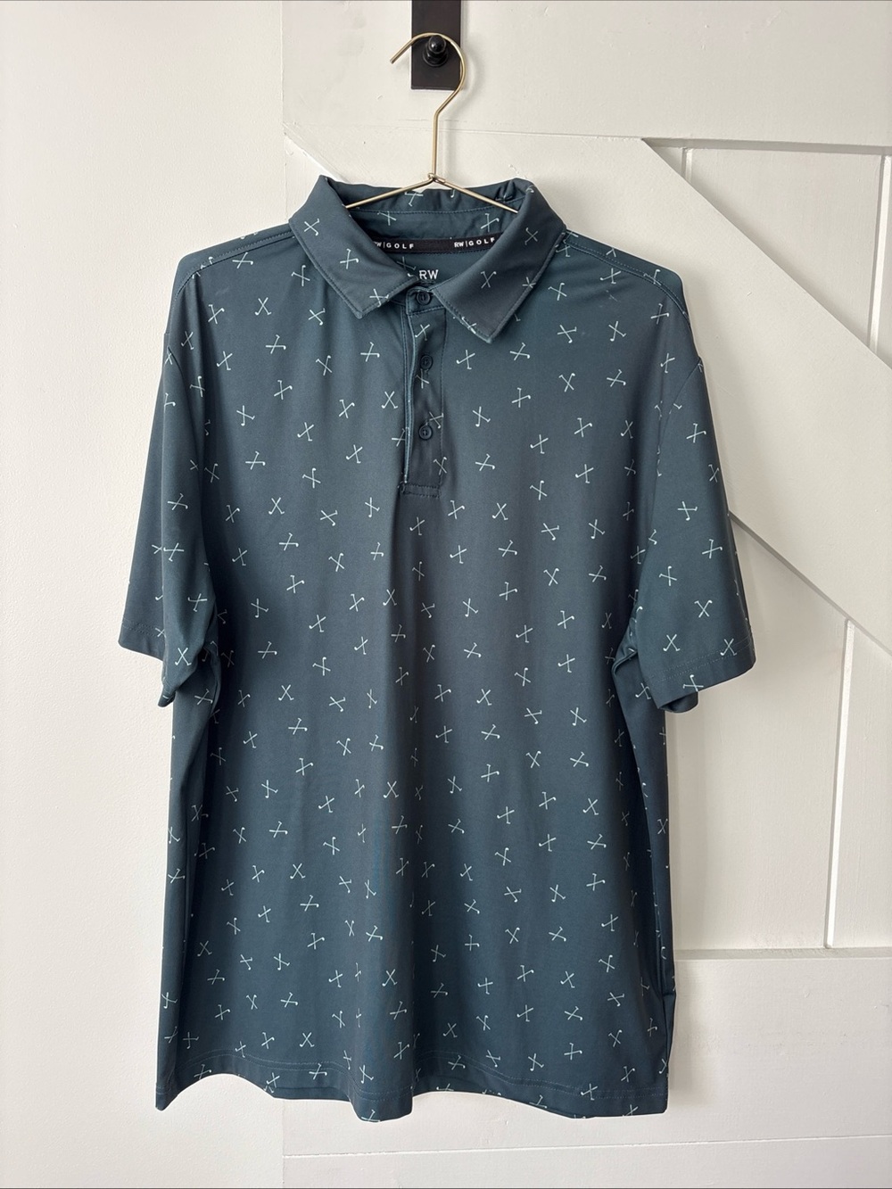 Rorie Whelan RW Golf Polo Shirt Mens Size Large Club Print Short Sleeves